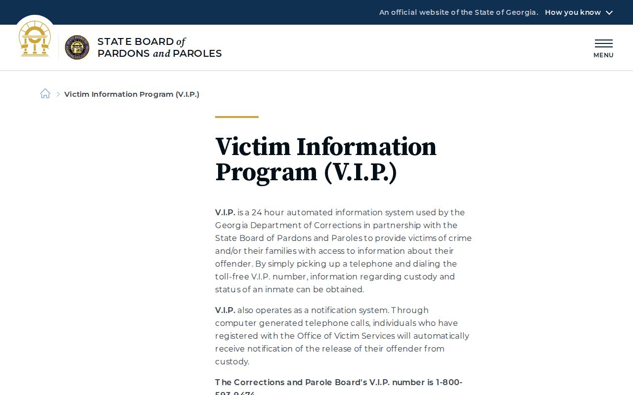 Georgia Parole Board VIP release notification for Randolph County state offenders