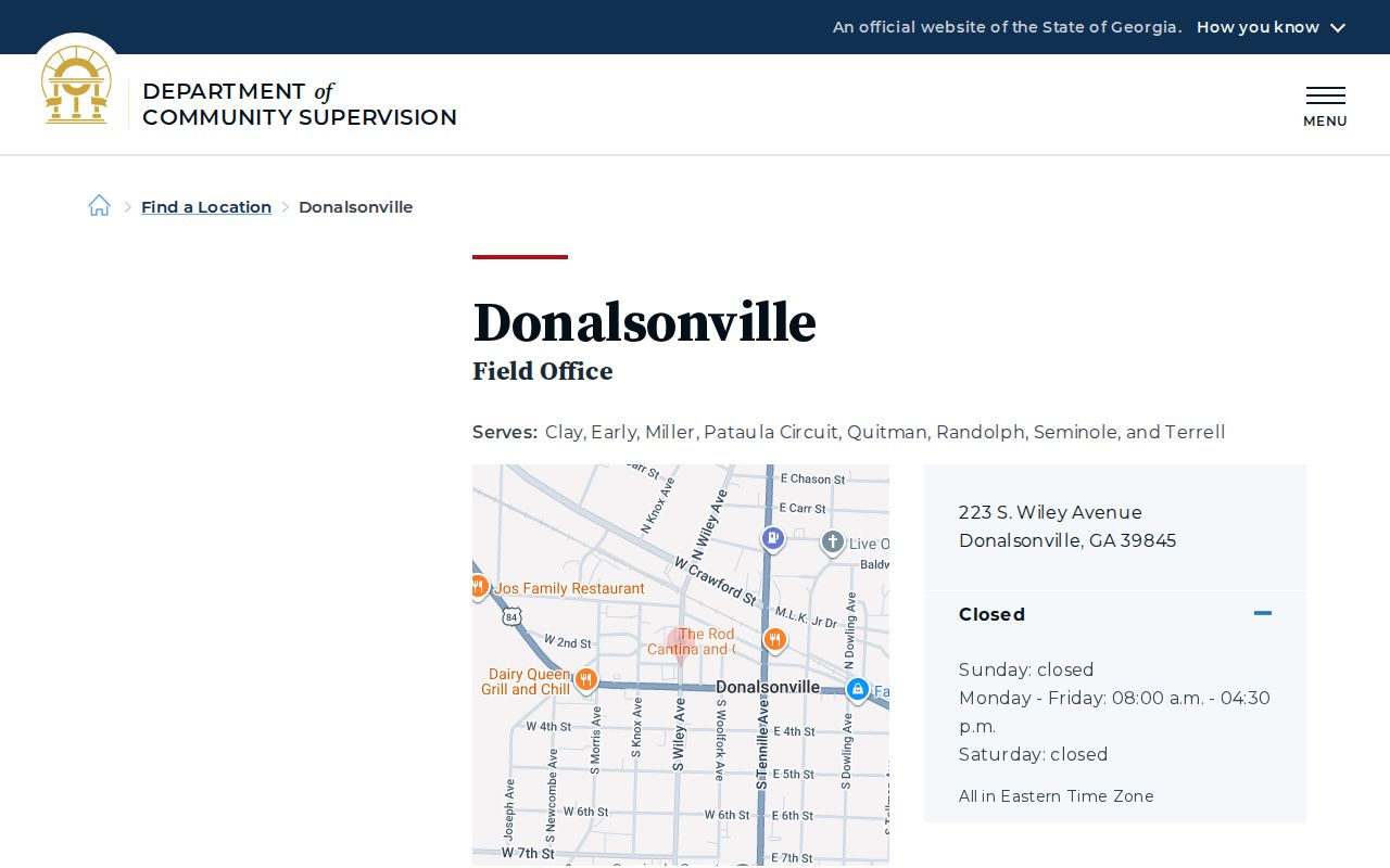 Georgia DCS Donalsonville office page serving Randolph County