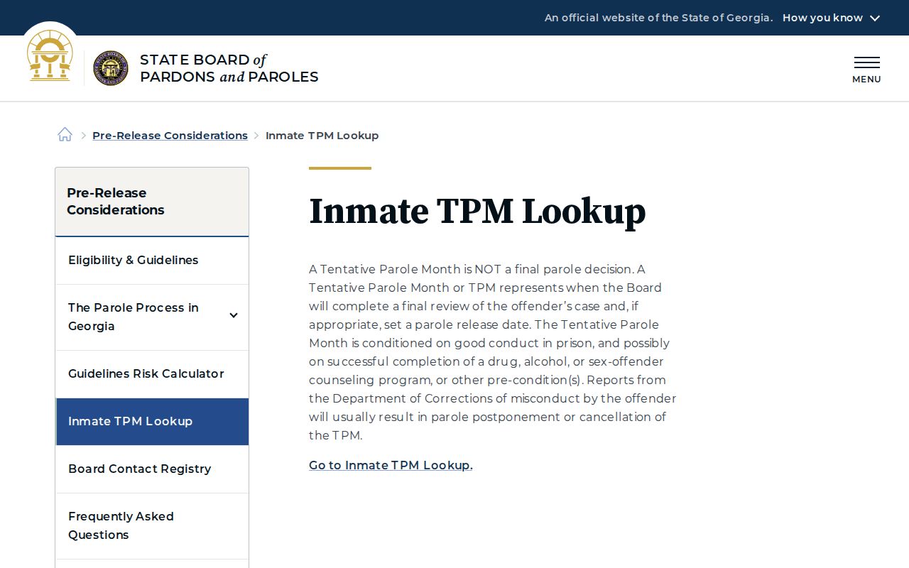 Georgia Parole Board TPM definition page